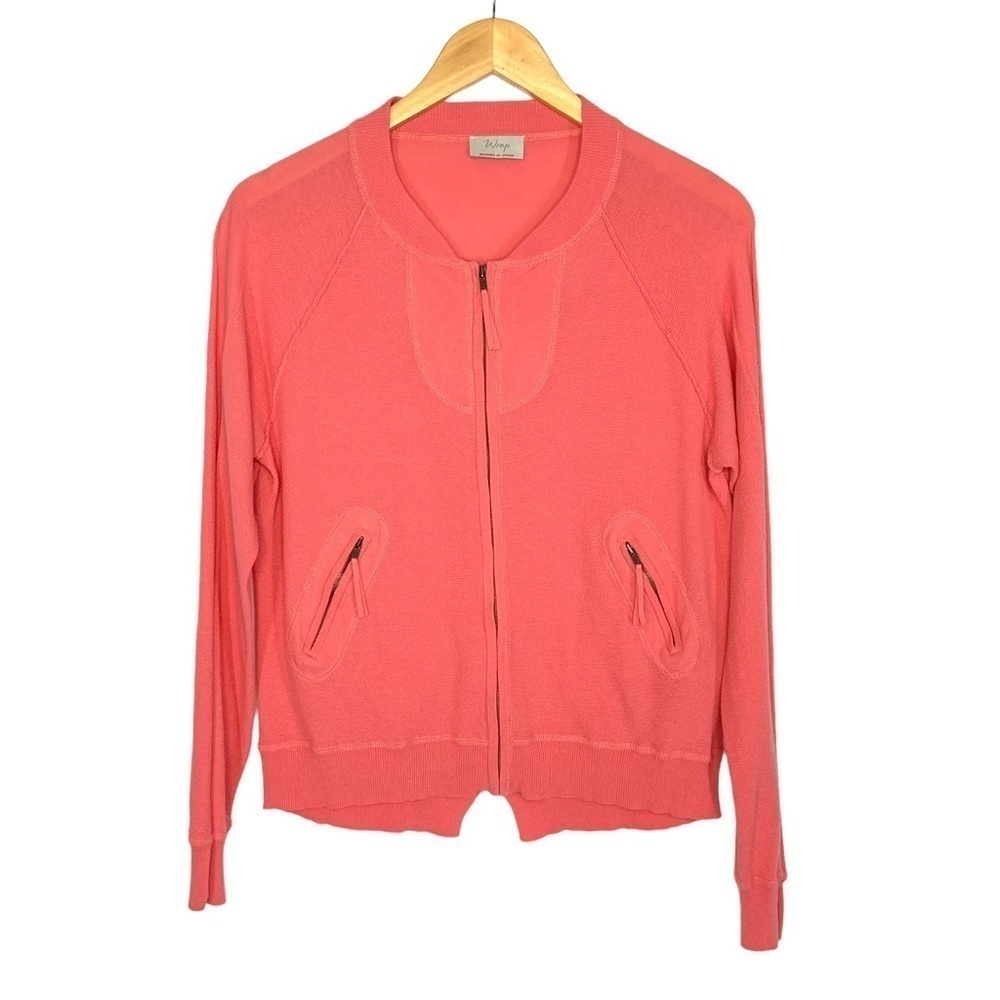Wrap of London Womens Long Sleeve Cardigan Sweater Sz 10 Coral/Pink Full Zip